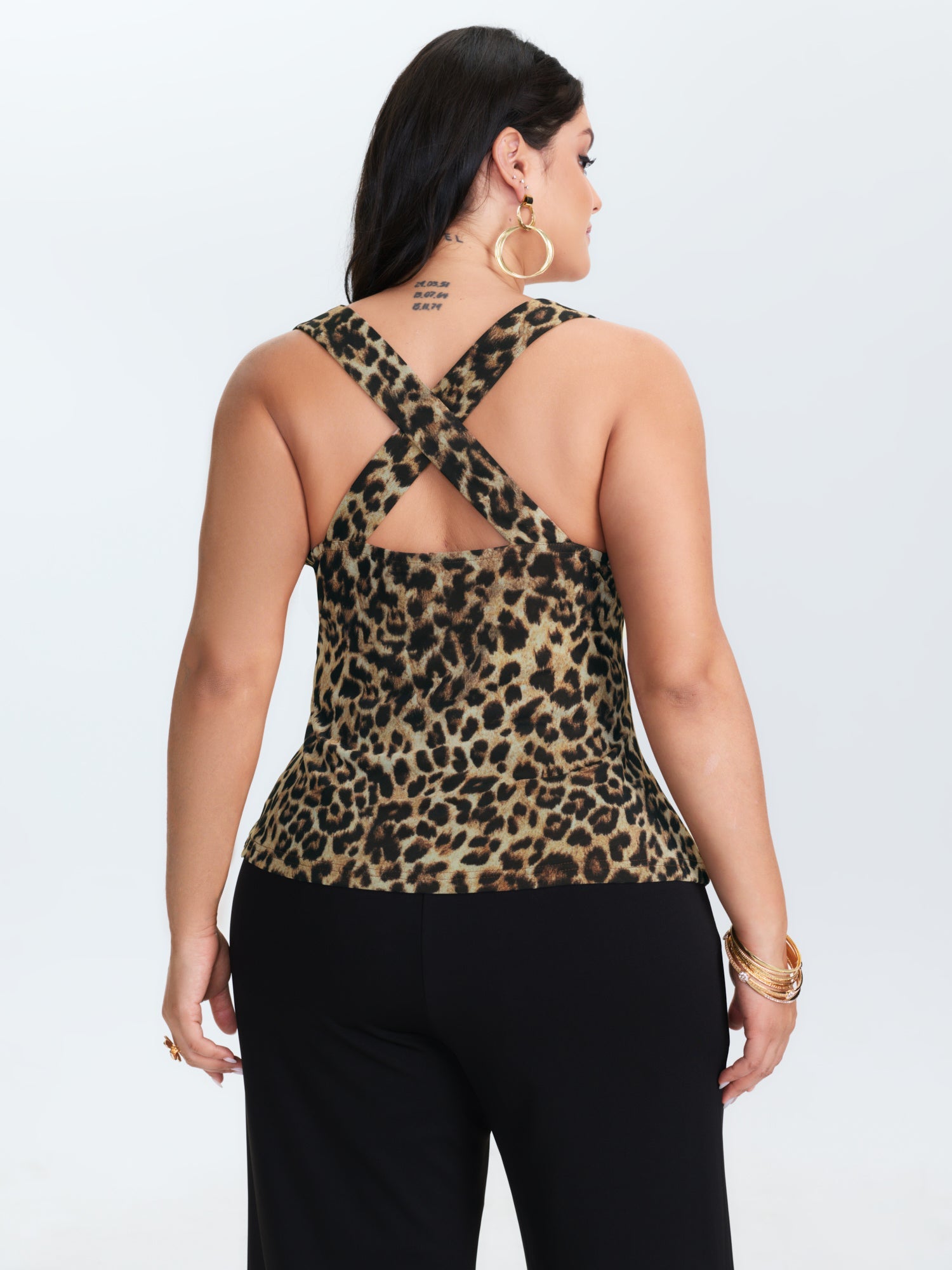 Leopard Print Cowl Neckline Fitted Tank Top