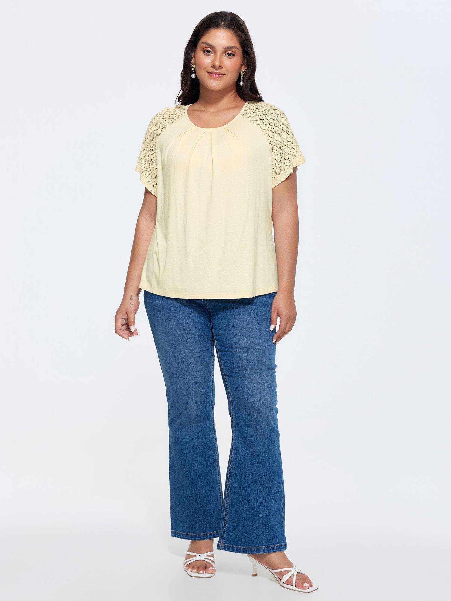 Sheer Lace Raglan Sleeve Knit Top