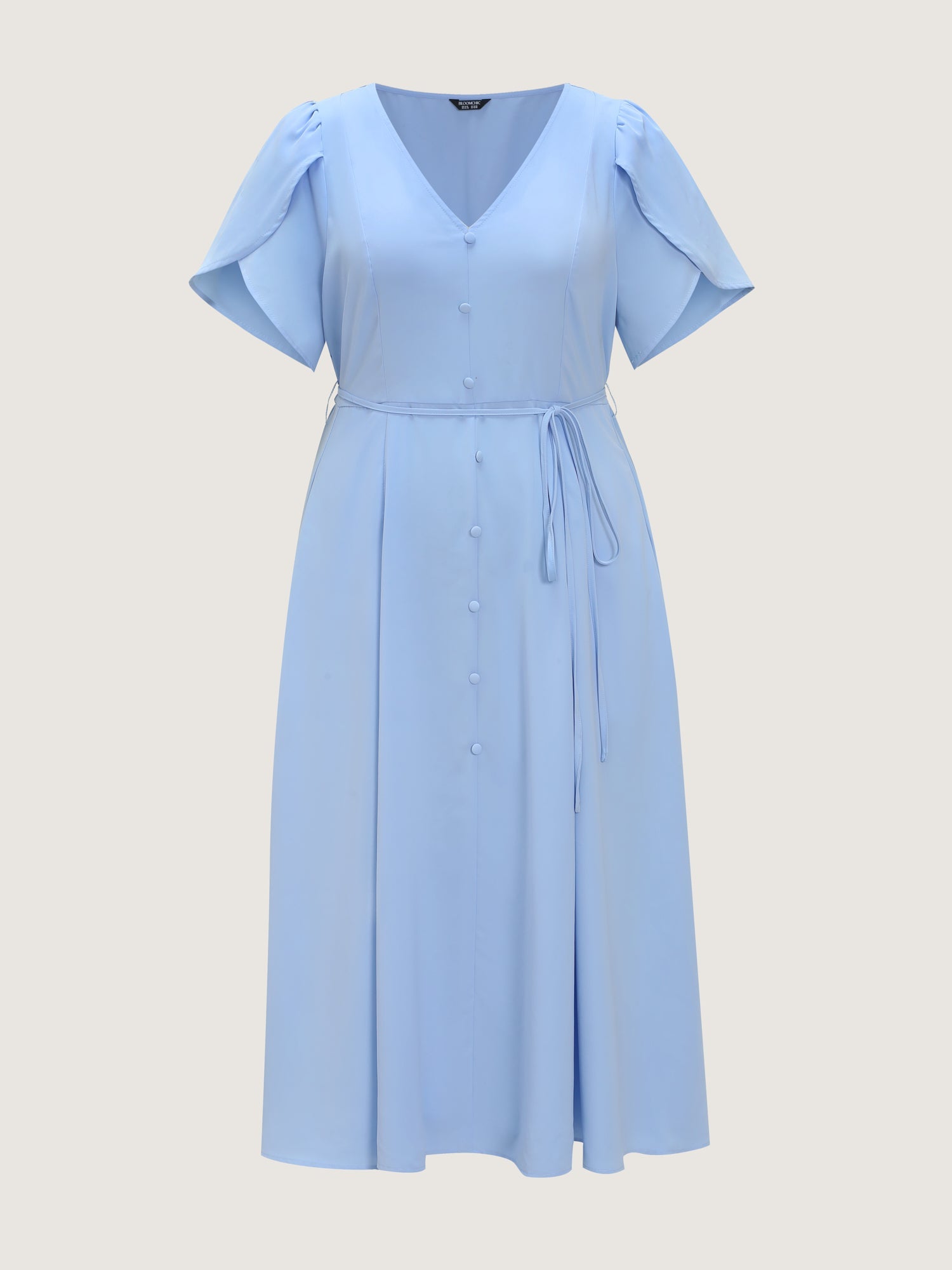 Petal Sleeve Drawstring Waist Plain Maxi Dress