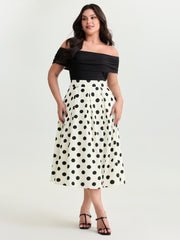 Polka Dot Charm Off-Shoulder Midi Dress