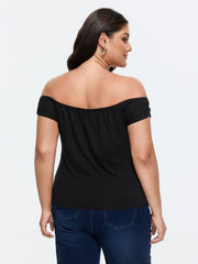 Cotton Floral Print Off-Shoulder T-Shirt