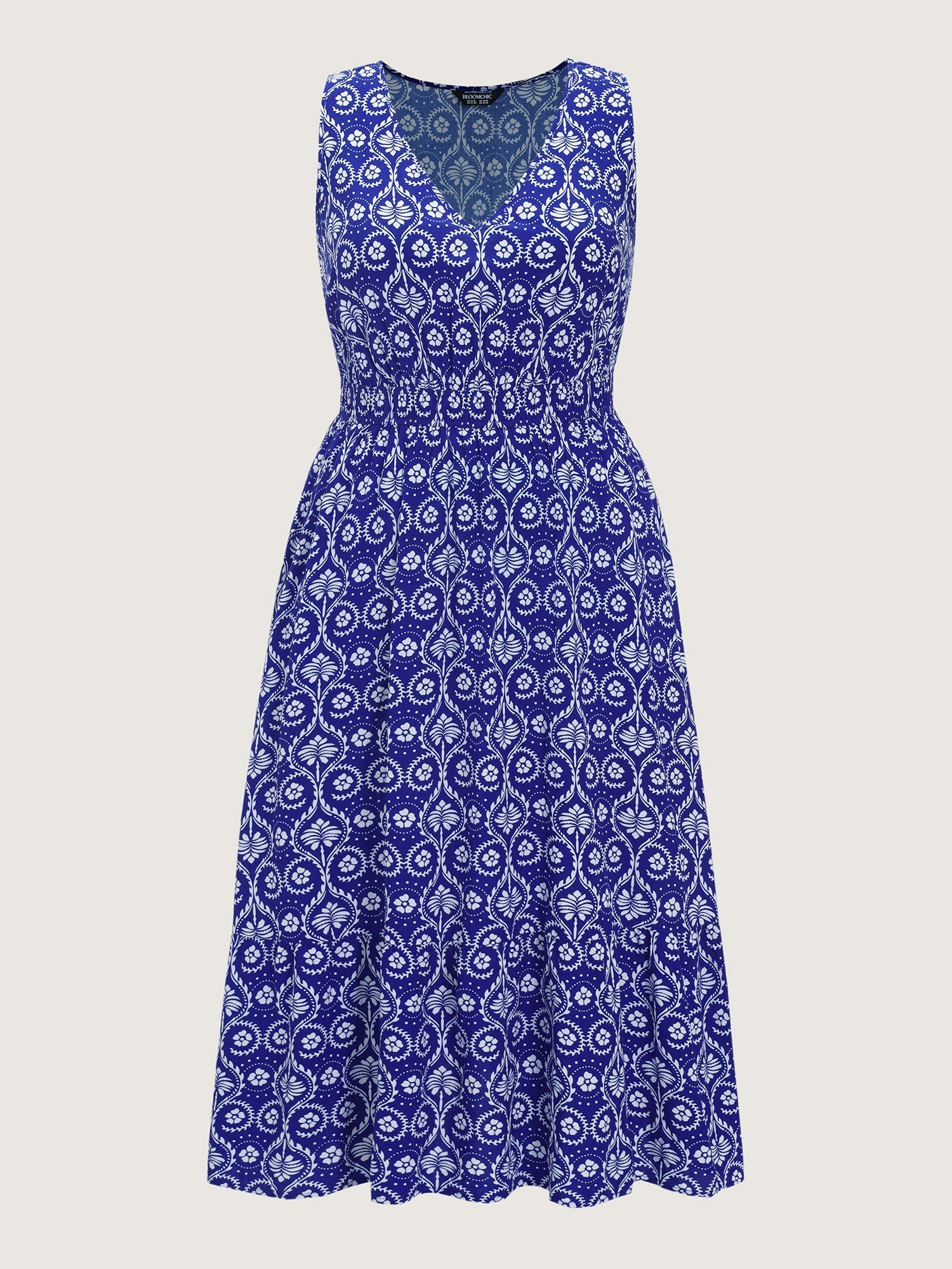 Geometric Print V-Neck Midi Dress