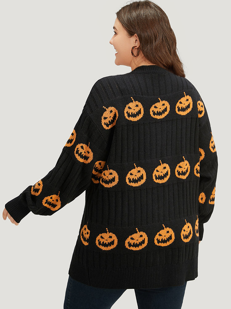 Halloween Pumpkin Graphic Open Front Cardigan