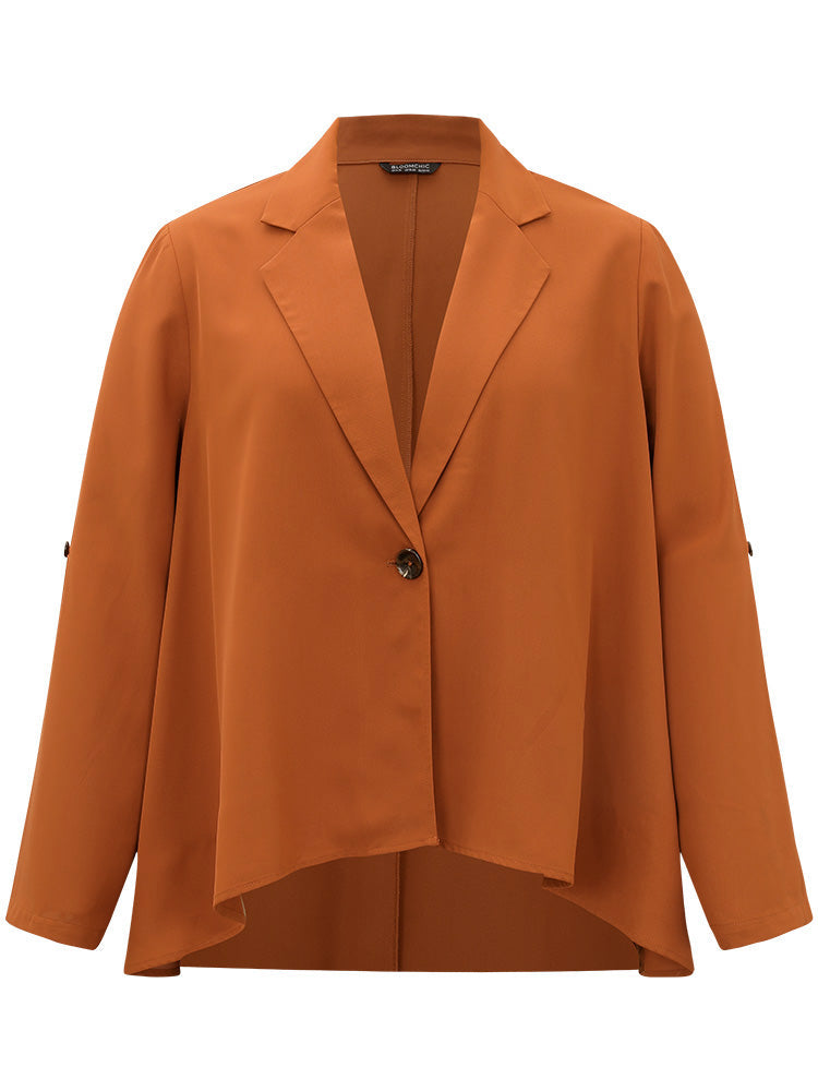 Plain Button Up Tab Sleeve High Low Hem Jacket