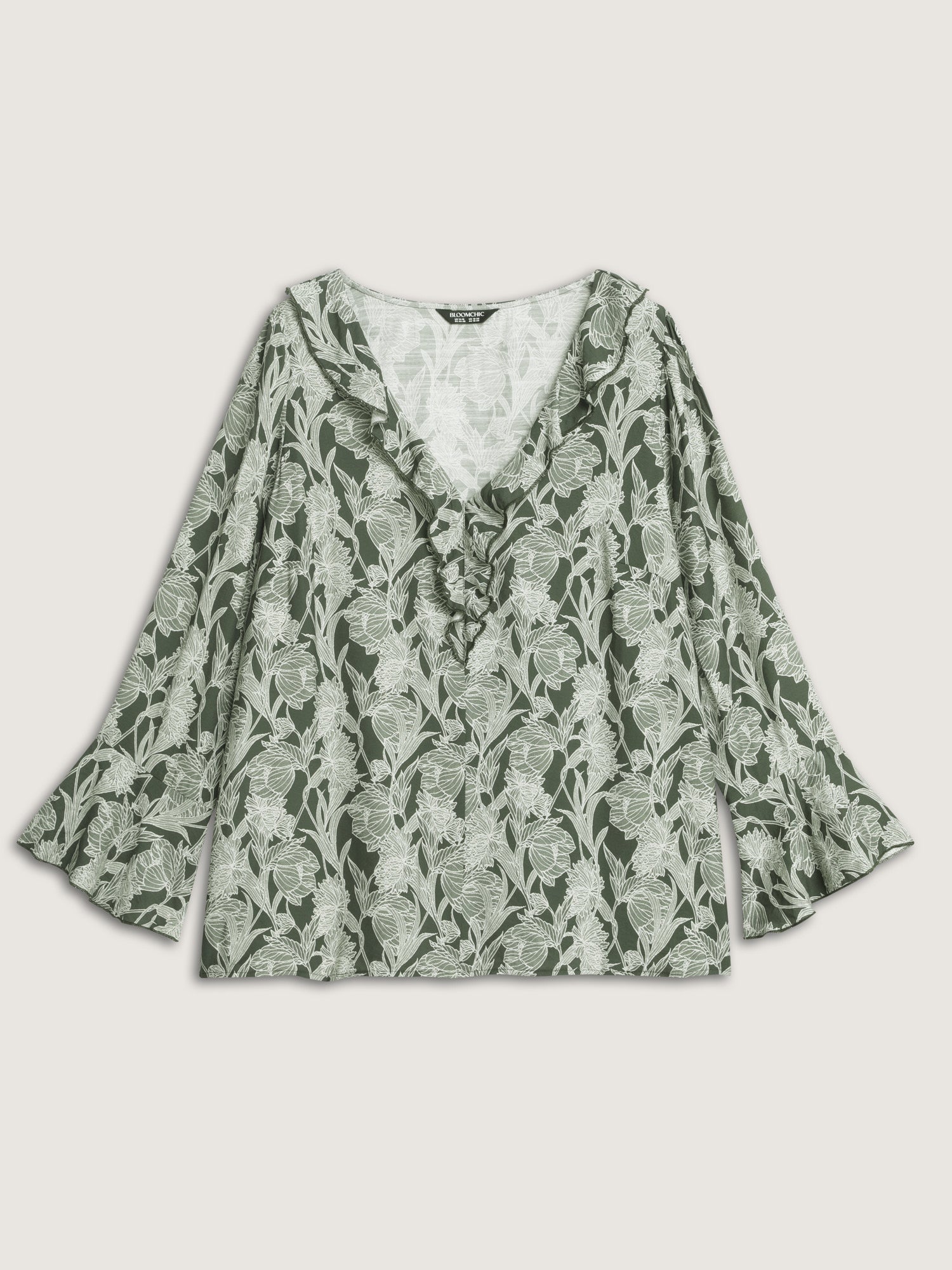 Breezy Floral Print Ruffled Neckline Blouse