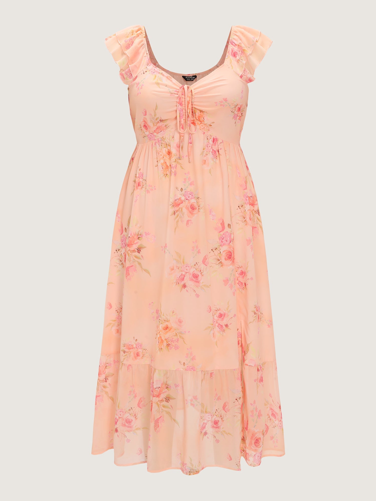 Floral Print Ruched Ruffled Maxi Dress