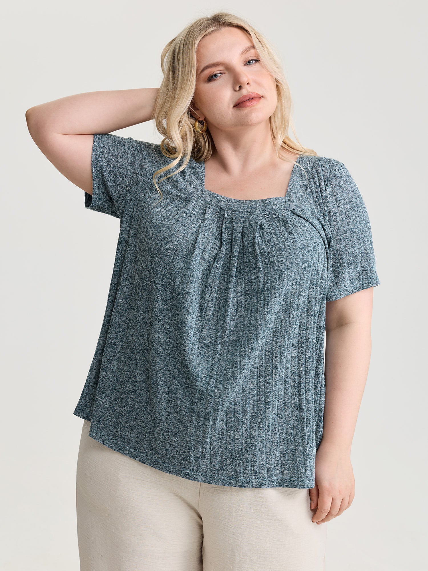 Heather Stretchy Square Neckline T-Shirt