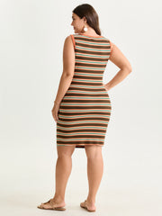 Supersoft Striped Print Color Contrast Knit Midi Dress