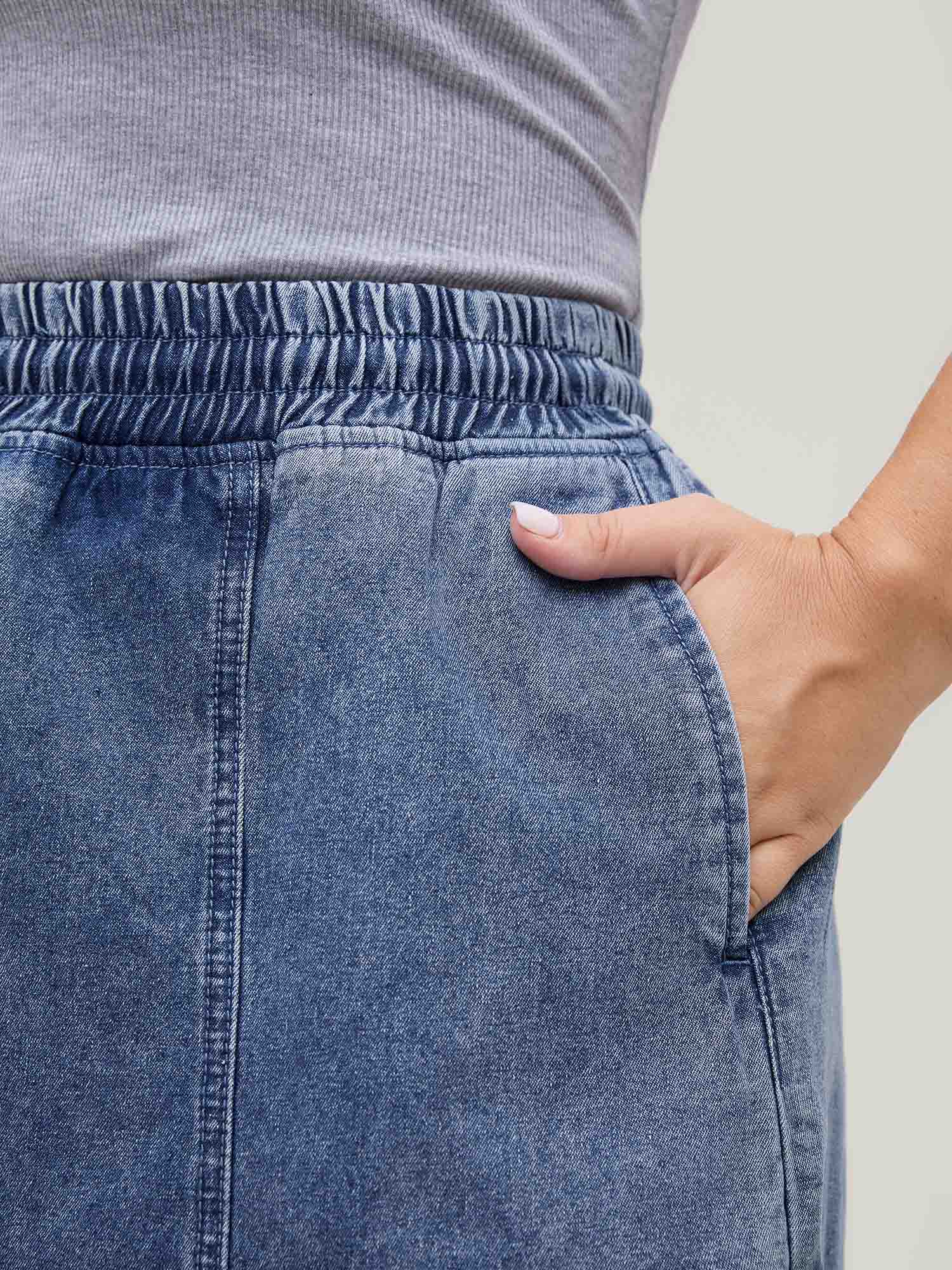 Pull-On Elastic Waist Denim Skort