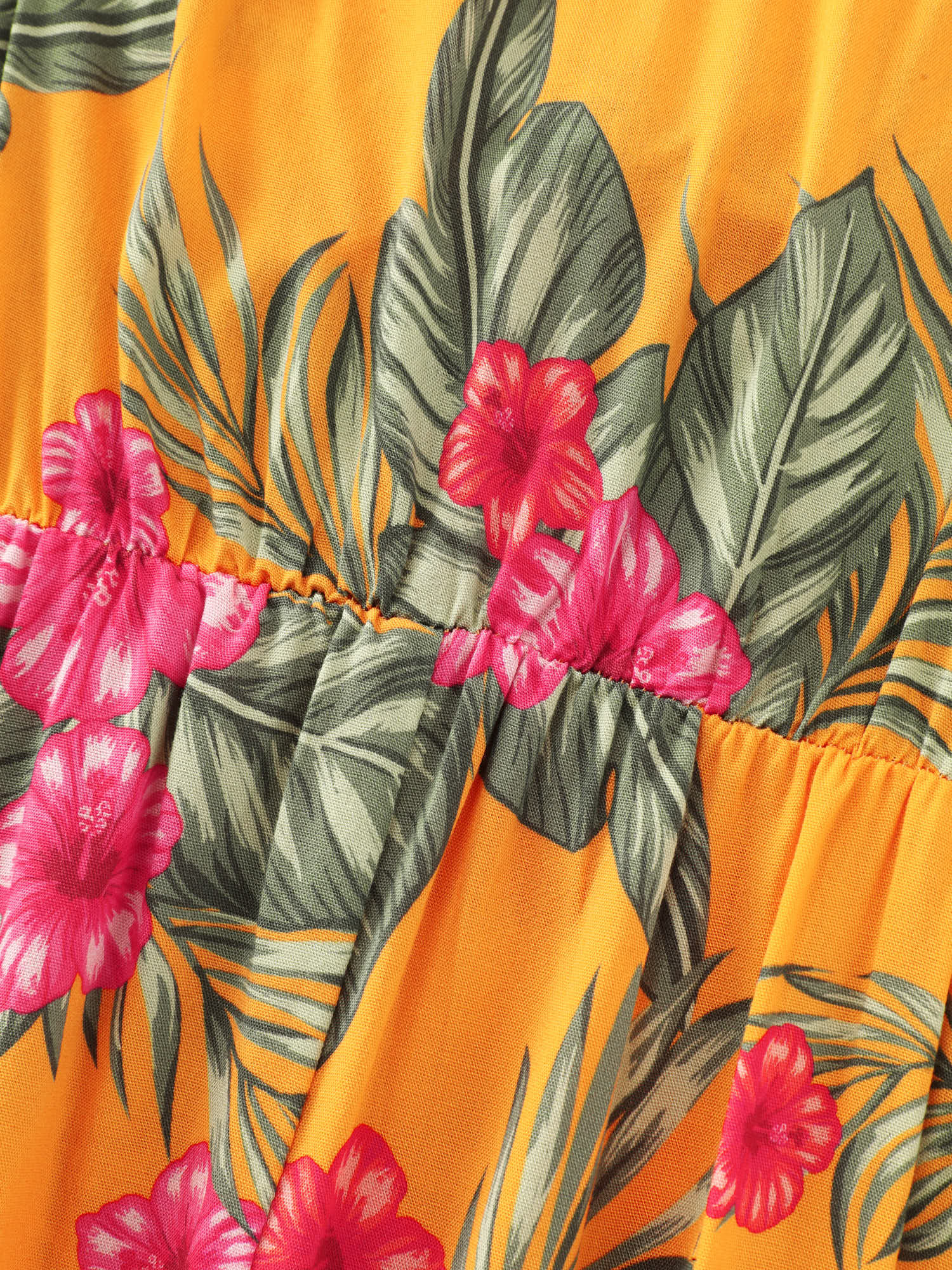 Tropical Print Twist Front Flowy Midi Dress