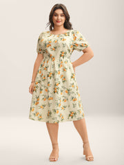 Citrus Print Bow Backless Midi Dress