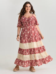 Floral Print Cold-Shoulder Ruffled Maxi Dress
