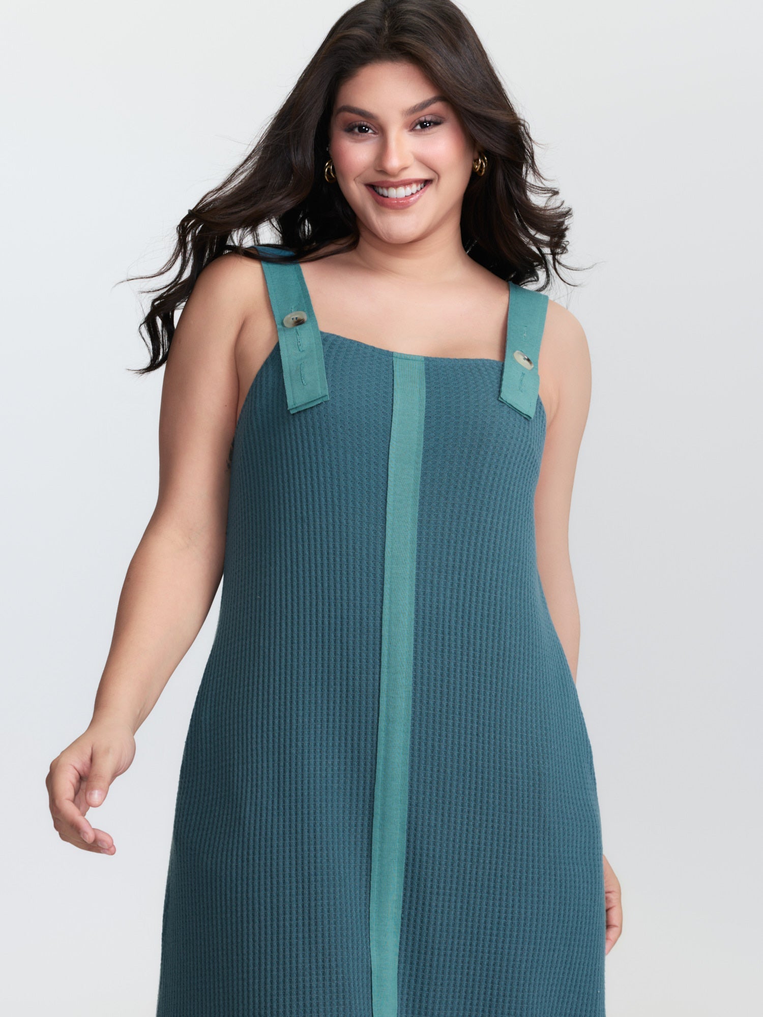 Waffle Color Contrast Adjustable Midi Dress