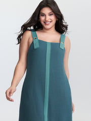 Waffle Color Contrast Adjustable Midi Dress