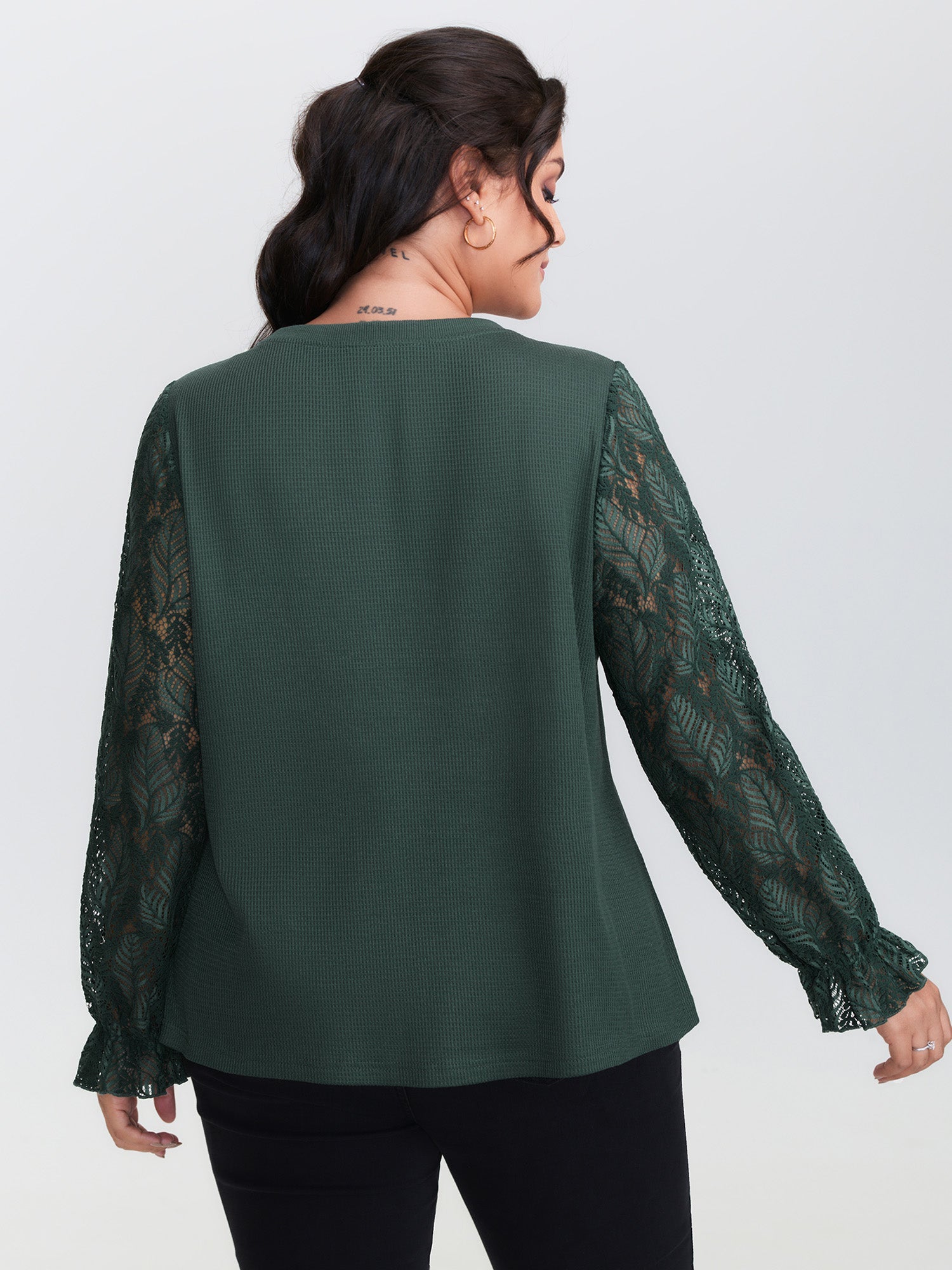 Lace Shirred Cuff Sleeve Sweatshirt