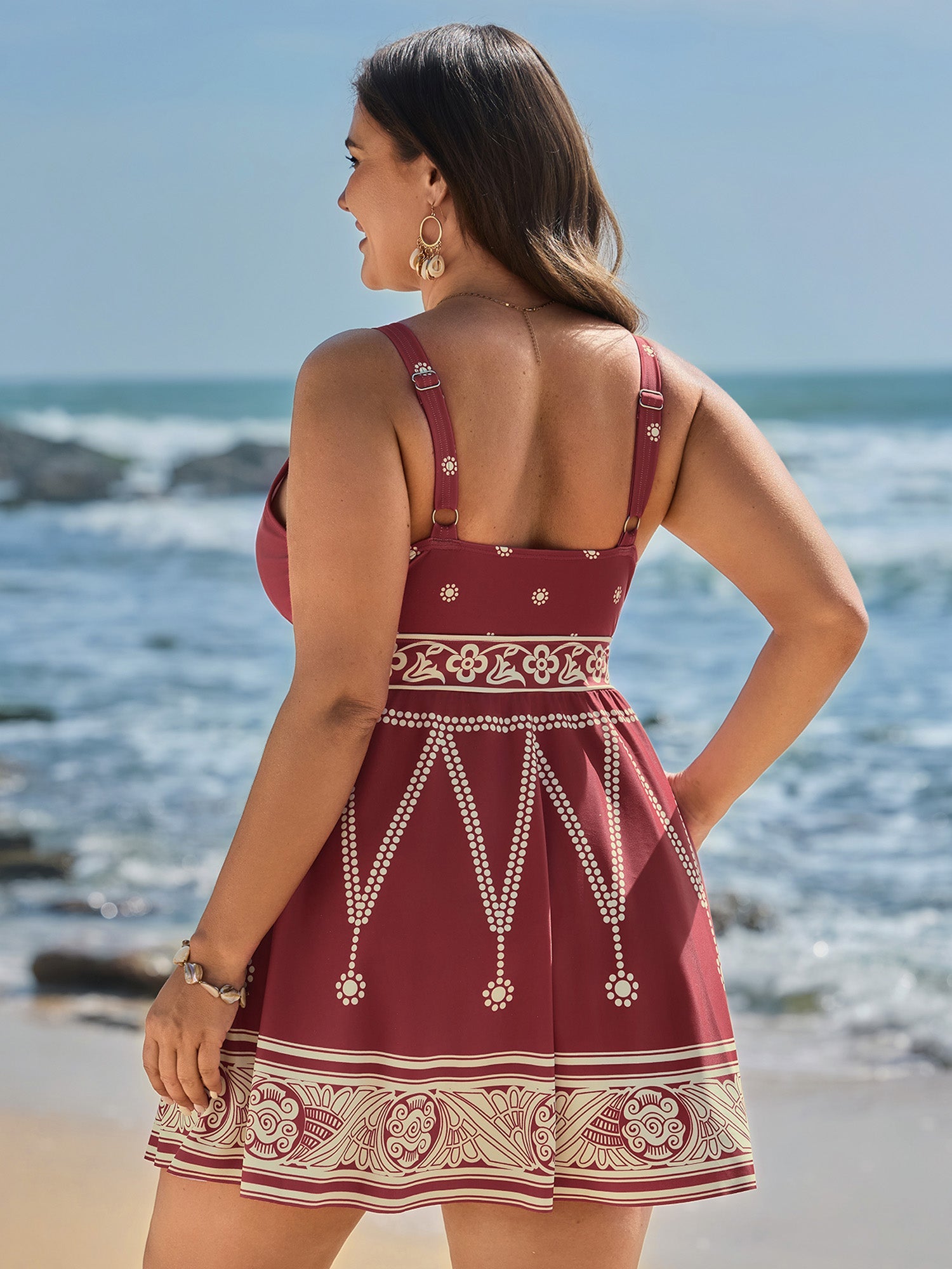 Boho Print Surplice Neckline Swim Dress