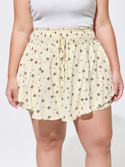 Geometric Print Wide Shirred Waist Skort