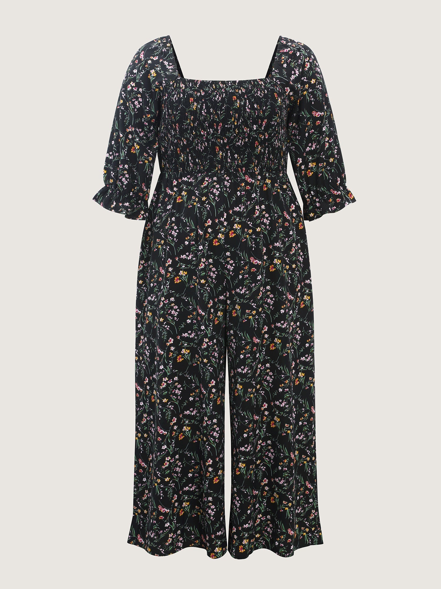 Floral Shirred Waist-Defining Jumpsuit