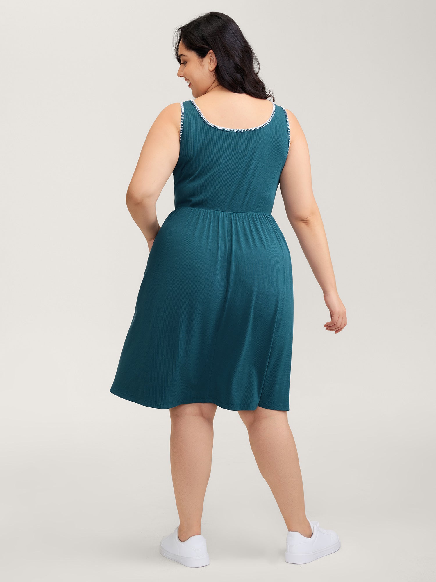 Embroidered Trim Cinched-Waist Stretchy Mini Dress