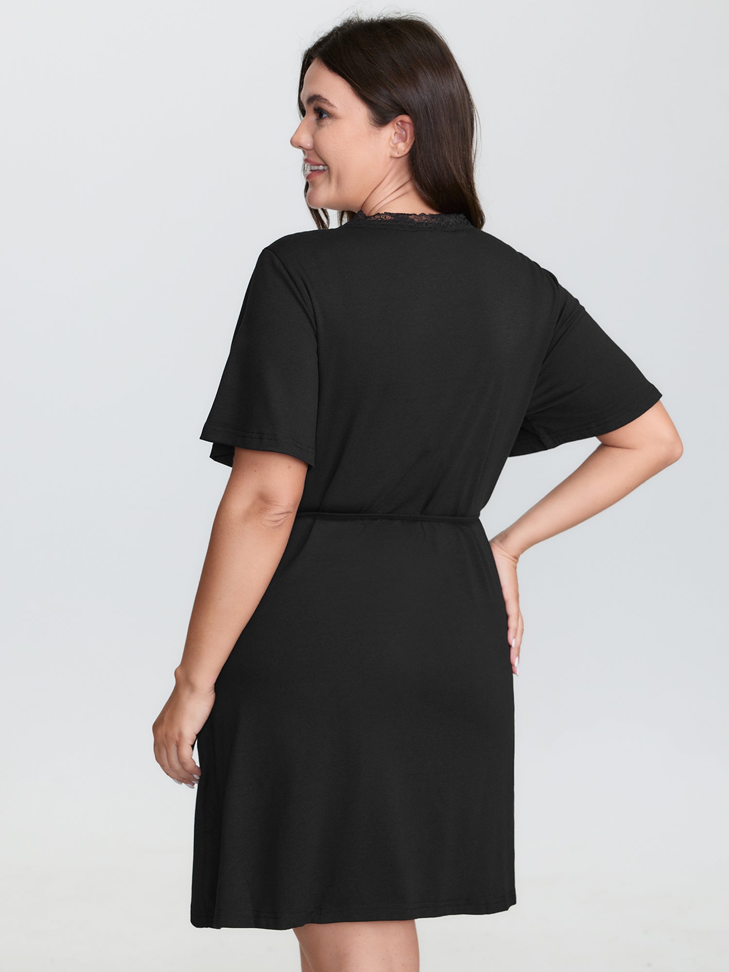 Lace Trim Side-Tie Pockets Nightgown