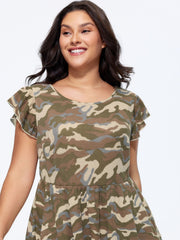 Camouflage Print Cap Sleeve Mini Dress