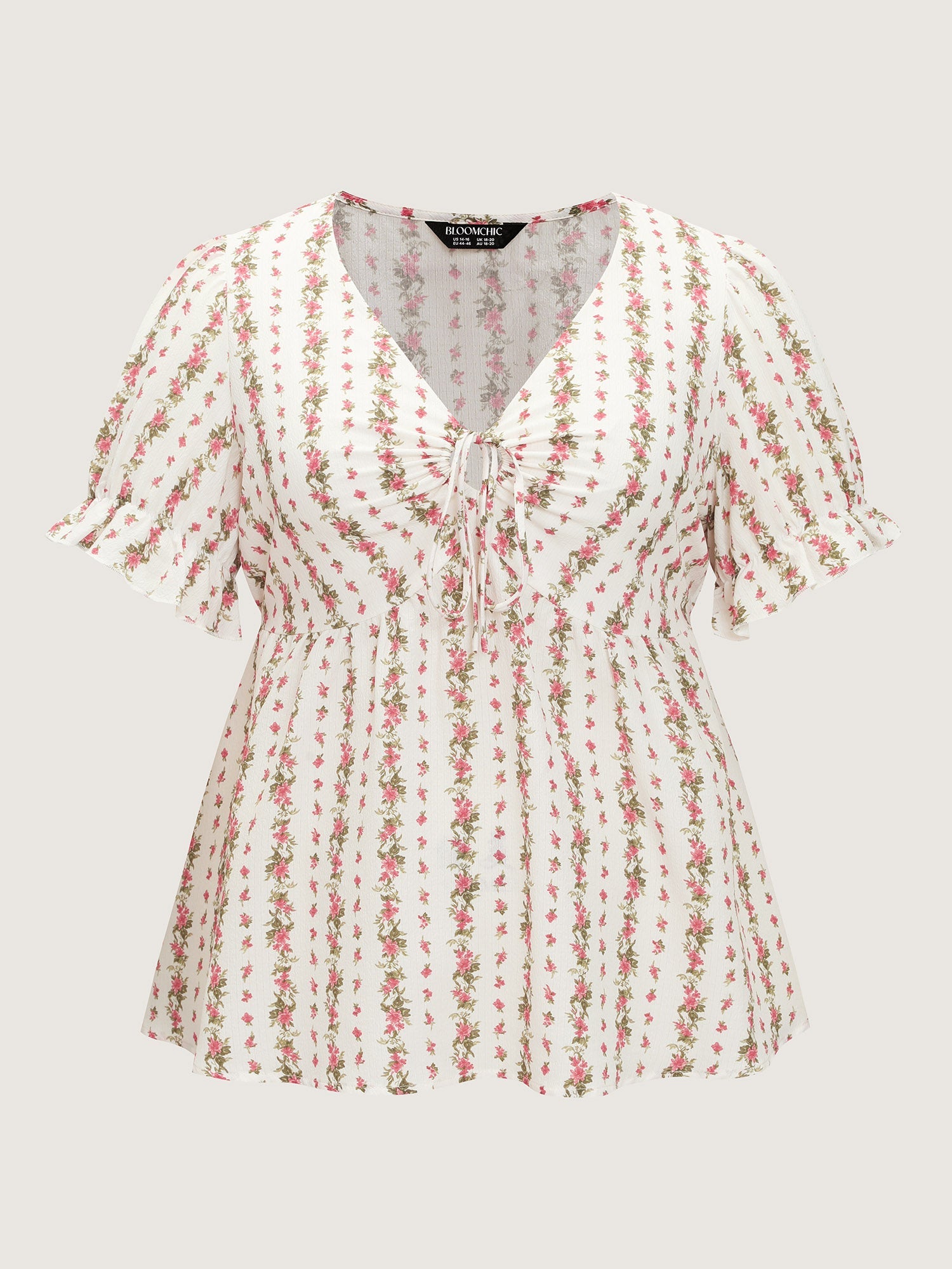 Floral Striped Adjustable Drawstring Blouse