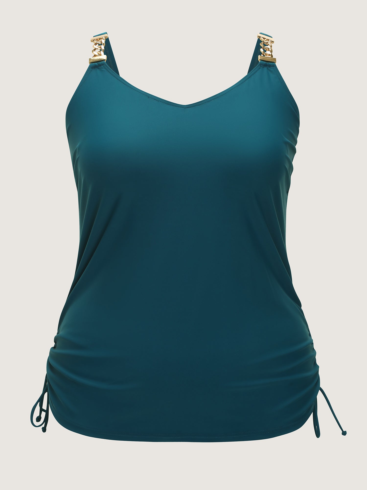 Ruched Adjustable Drawstrings Plain Swim Top