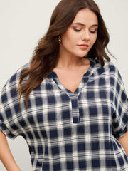 Supersoft Checkered Print Cuffed Sleeve Blouse