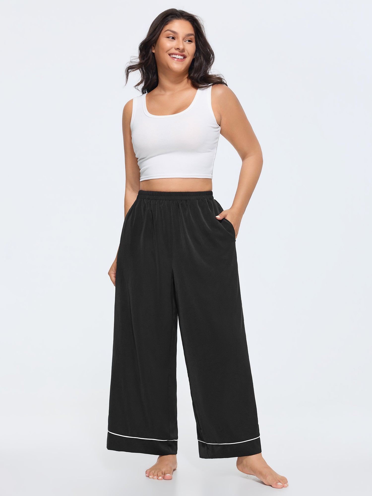 Color Contrast Hem Straight-Leg Lounge Pants