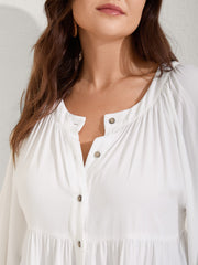 Tiered Button Placket Puffy Sleeve Blouse