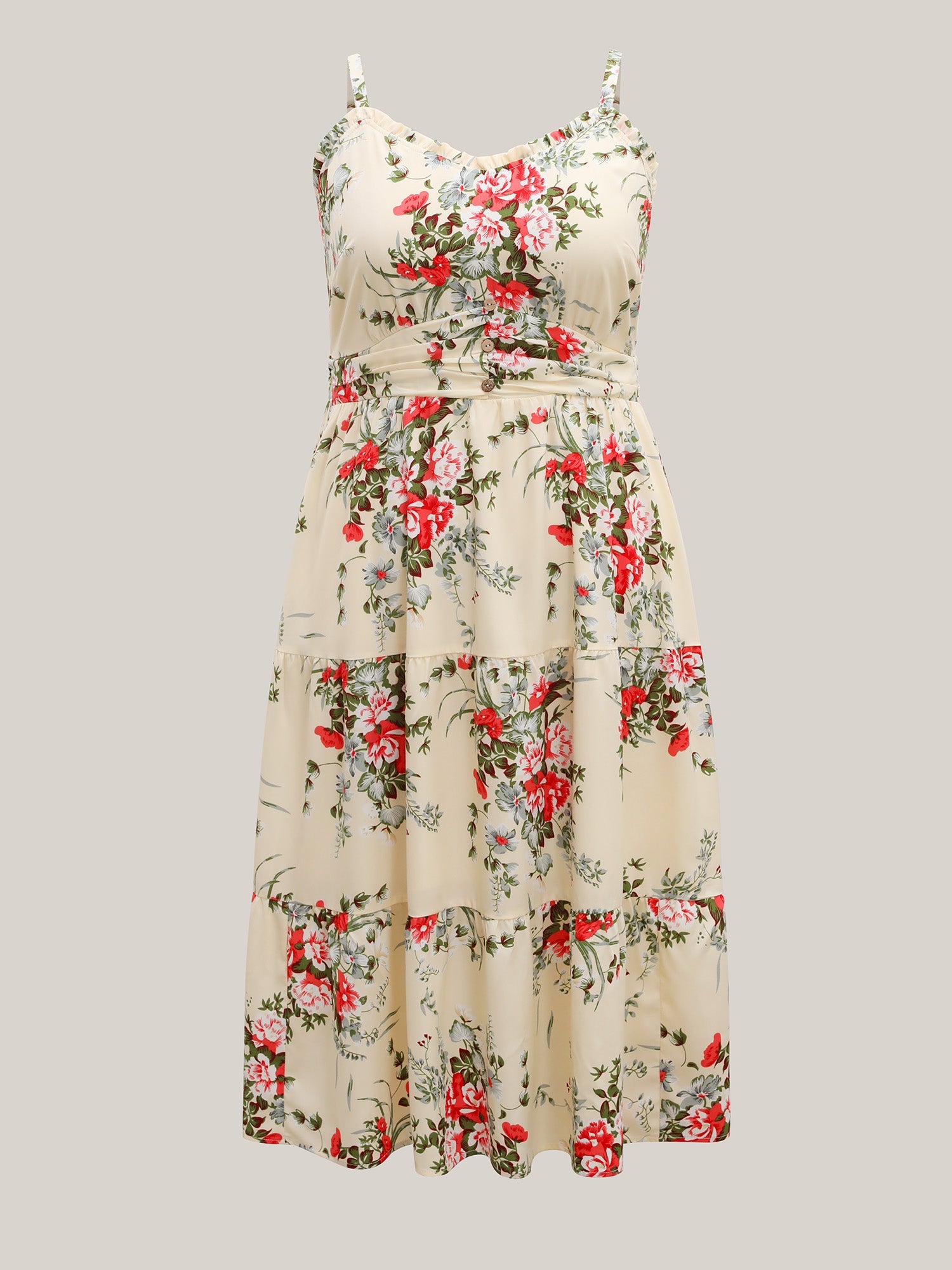 Floral Pleated Waist Pockets Midi Dress
