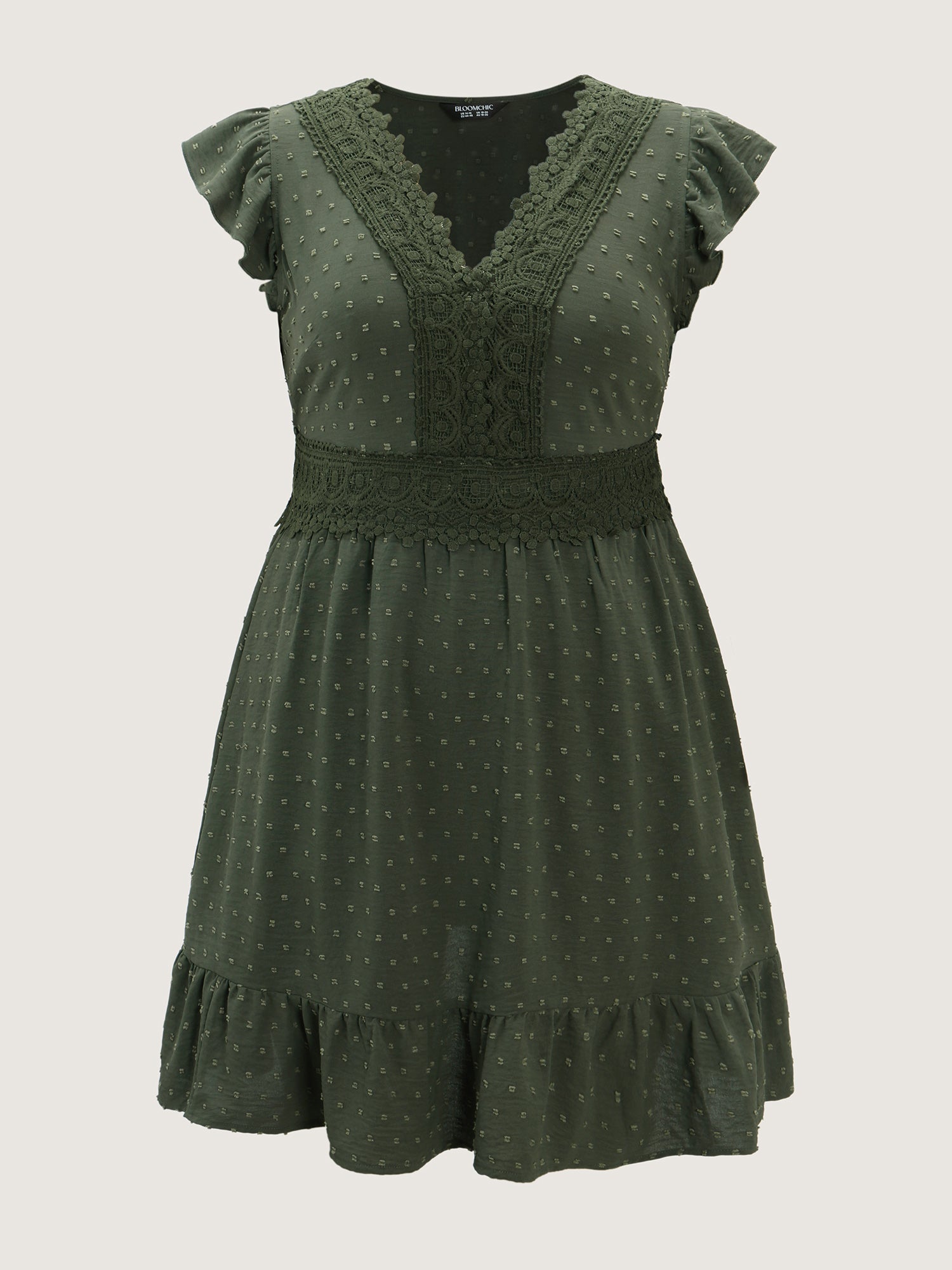 Textured Polka Dots Lace Trim Mini Dress