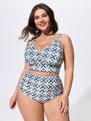 Geometric Print V-Neckline Swim Top