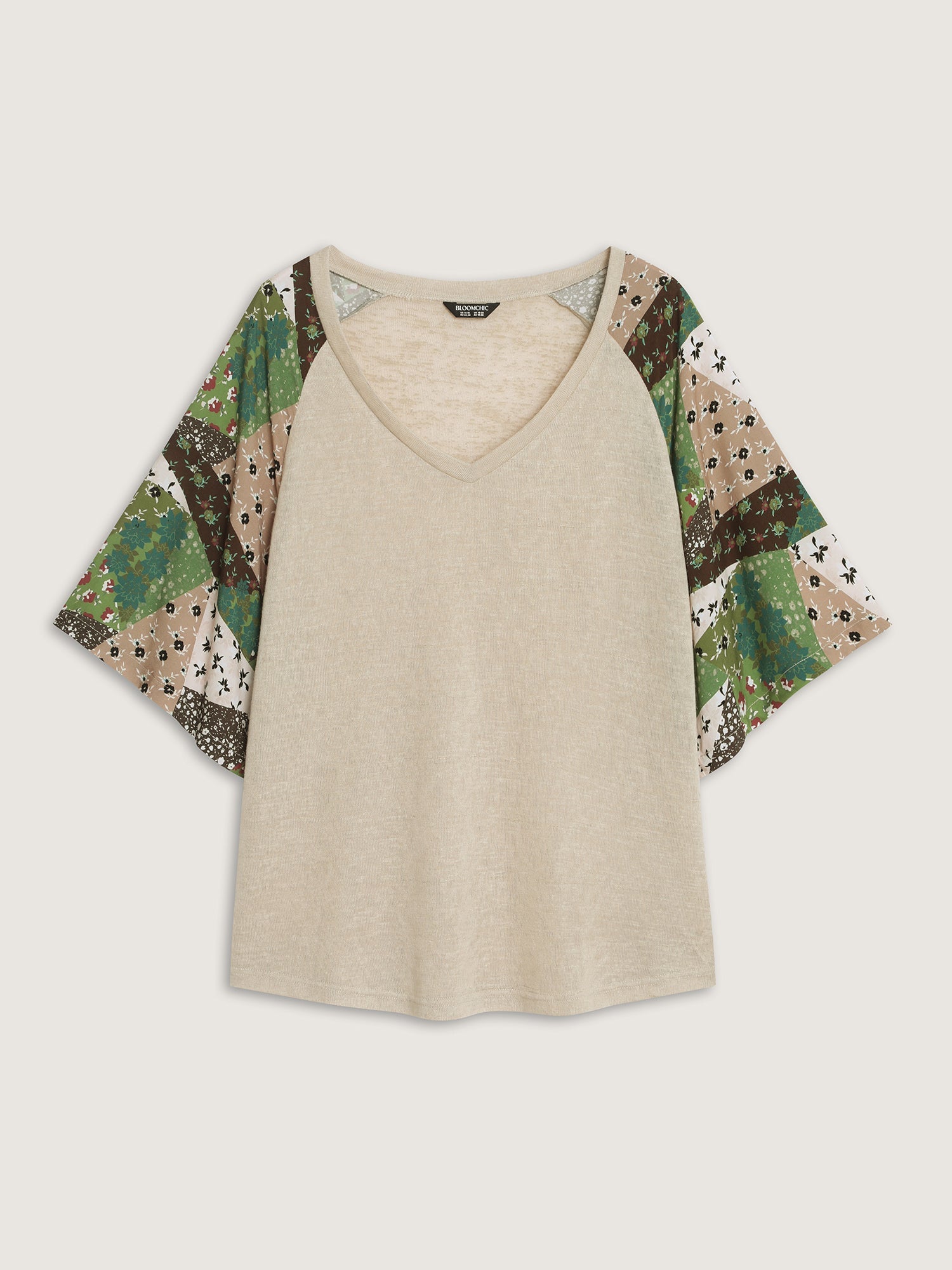 Stretchy Floral Print Raglan Sleeve Knit Top