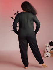 Skeletal Rib Print Hidden Zipper Lounge Jumpsuit