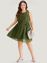 Plisse Mesh Patchwork Belted Pleated Dress