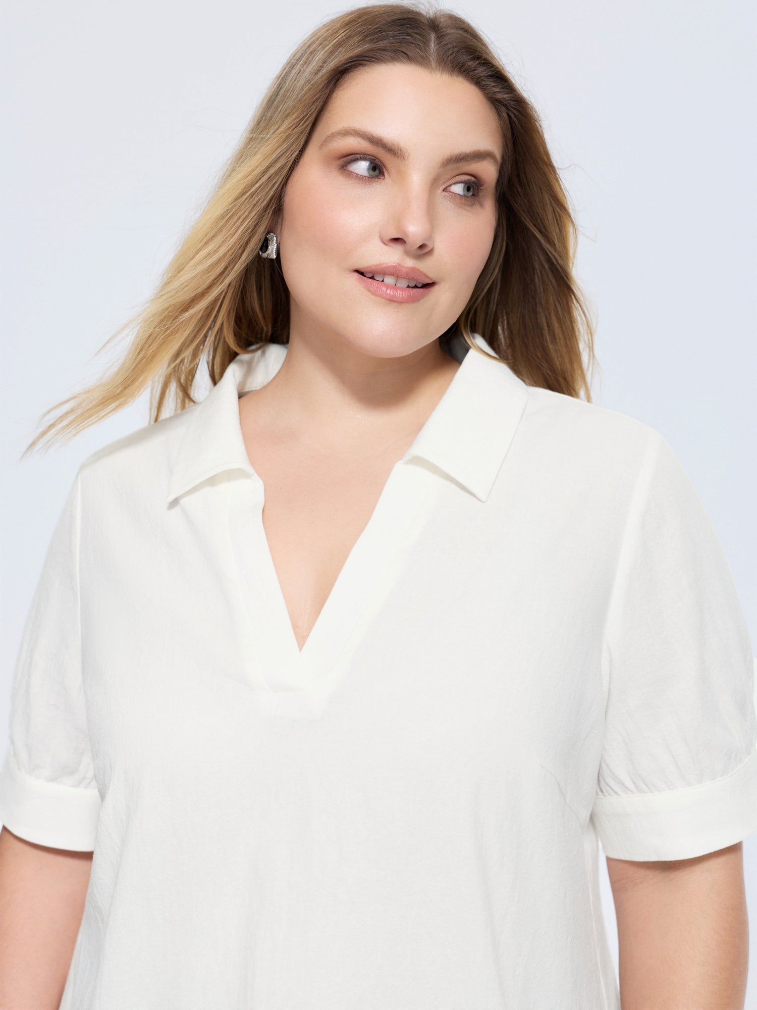Cotton V-Neck Collared Long Length Blouse