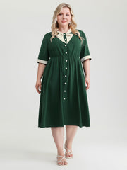 Retro Color Contrast Floating Collar Midi Dress