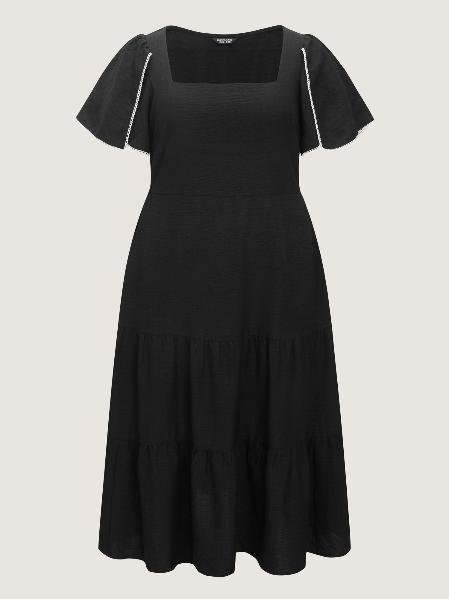 Color Contrast Petal Sleeve Maxi Dress