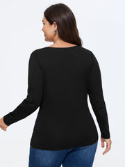 Cotton Solid Crisscross Cut Out Long Sleeve T-Shirt