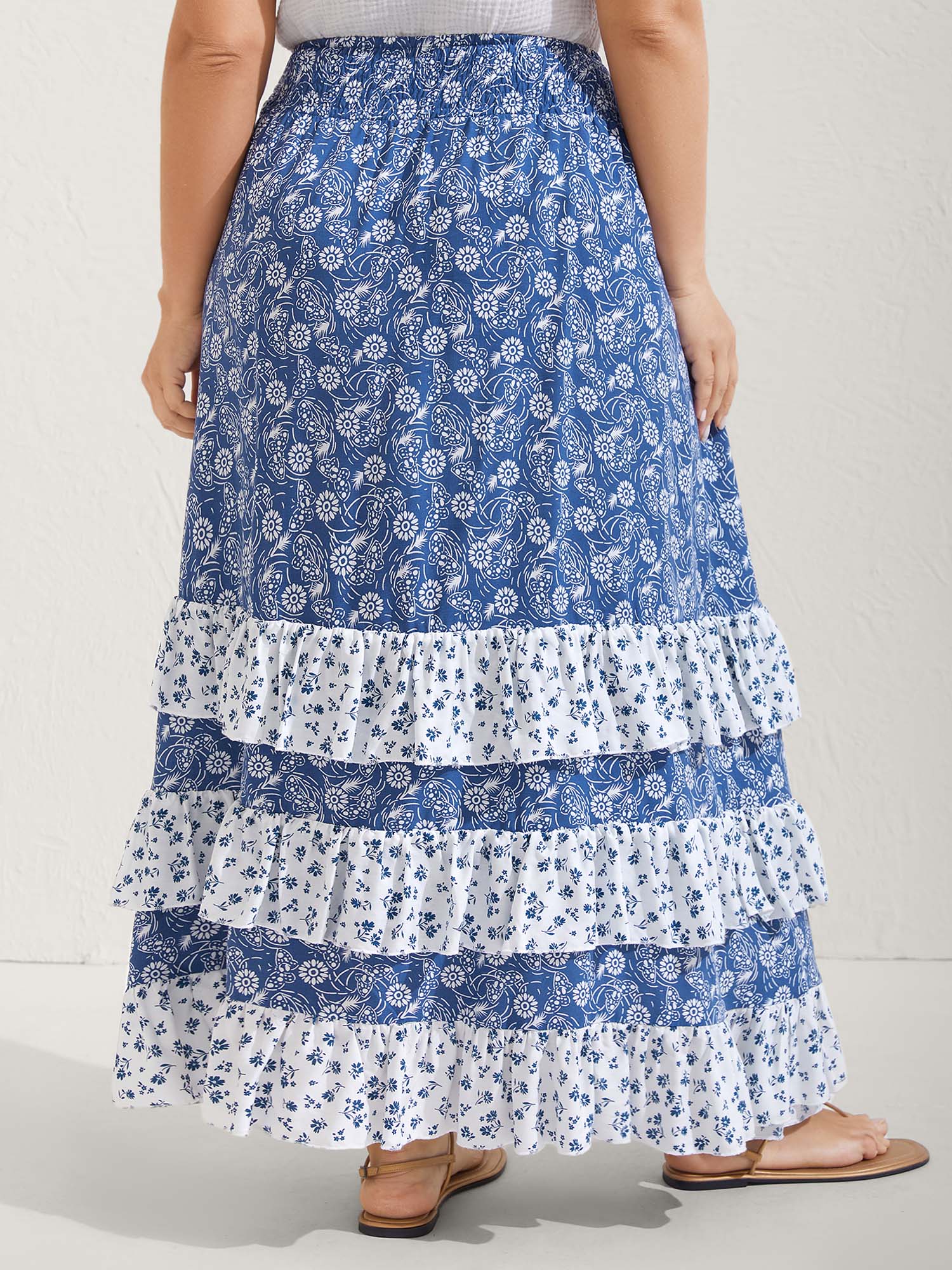 Floral Patchwork Tiered Maxi Skirt