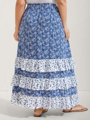 Floral Patchwork Tiered Maxi Skirt