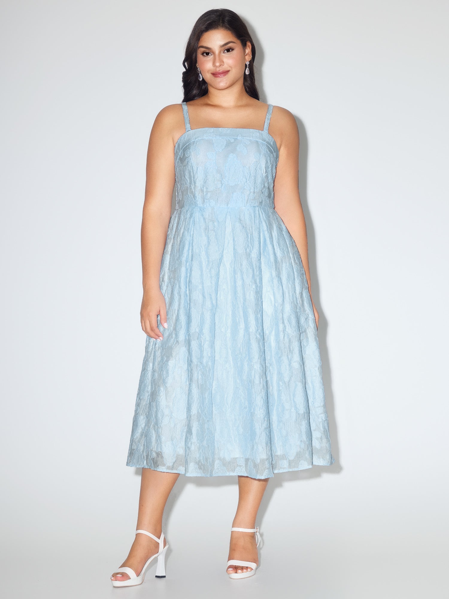 Textured Jacquard Detachable Strap Midi Dress