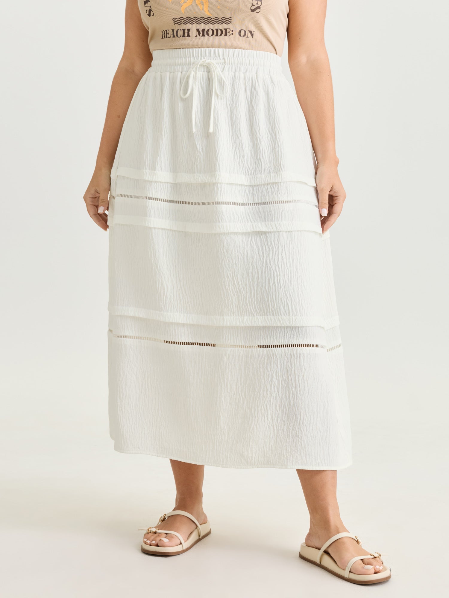 Lace Trim Tiered Drawstring Waist Maxi Skirt