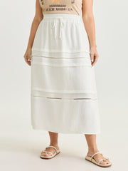 Lace Trim Tiered Drawstring Waist Maxi Skirt