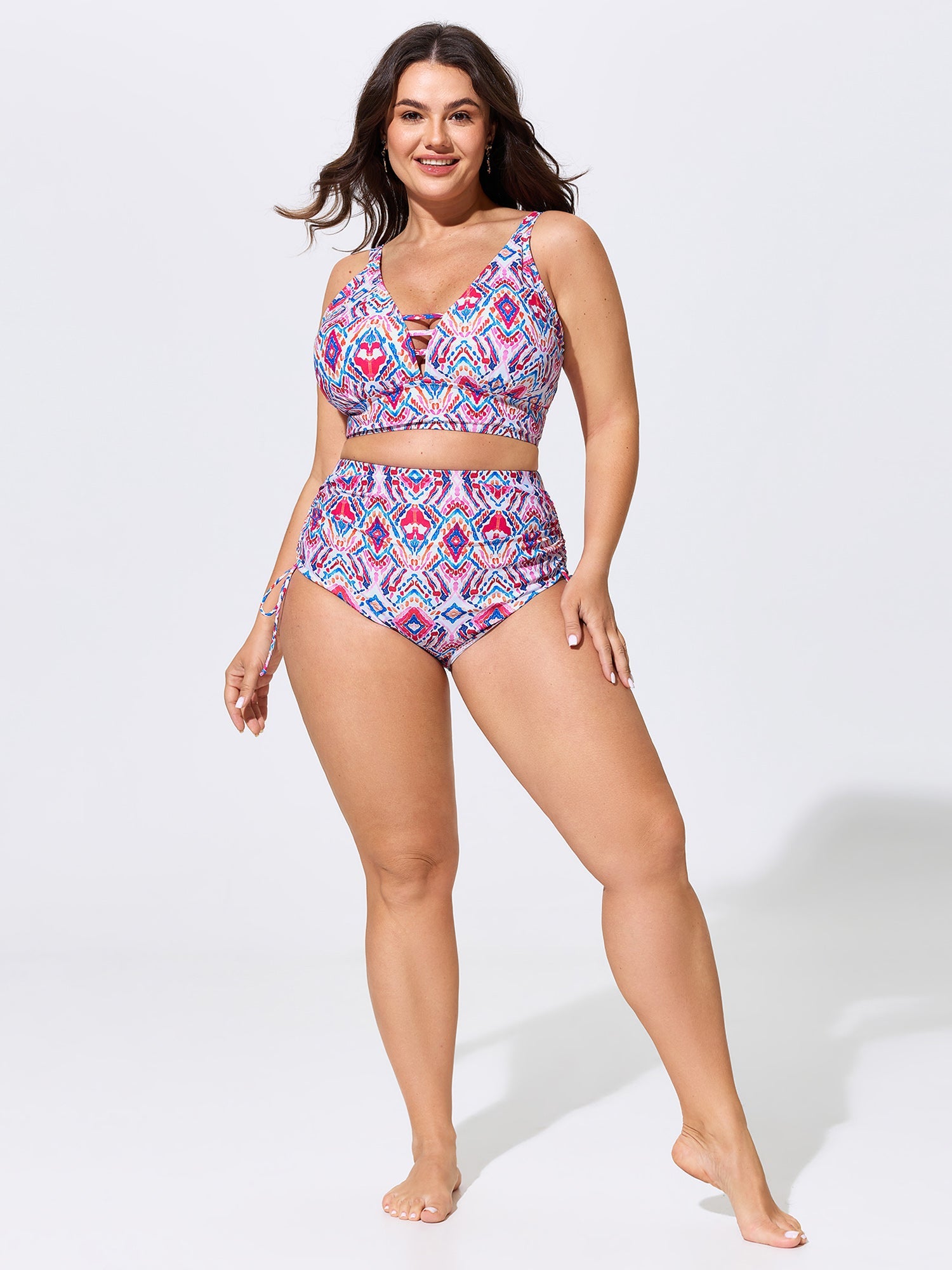 Geometric Print Cut-Out Neckline Swim Top