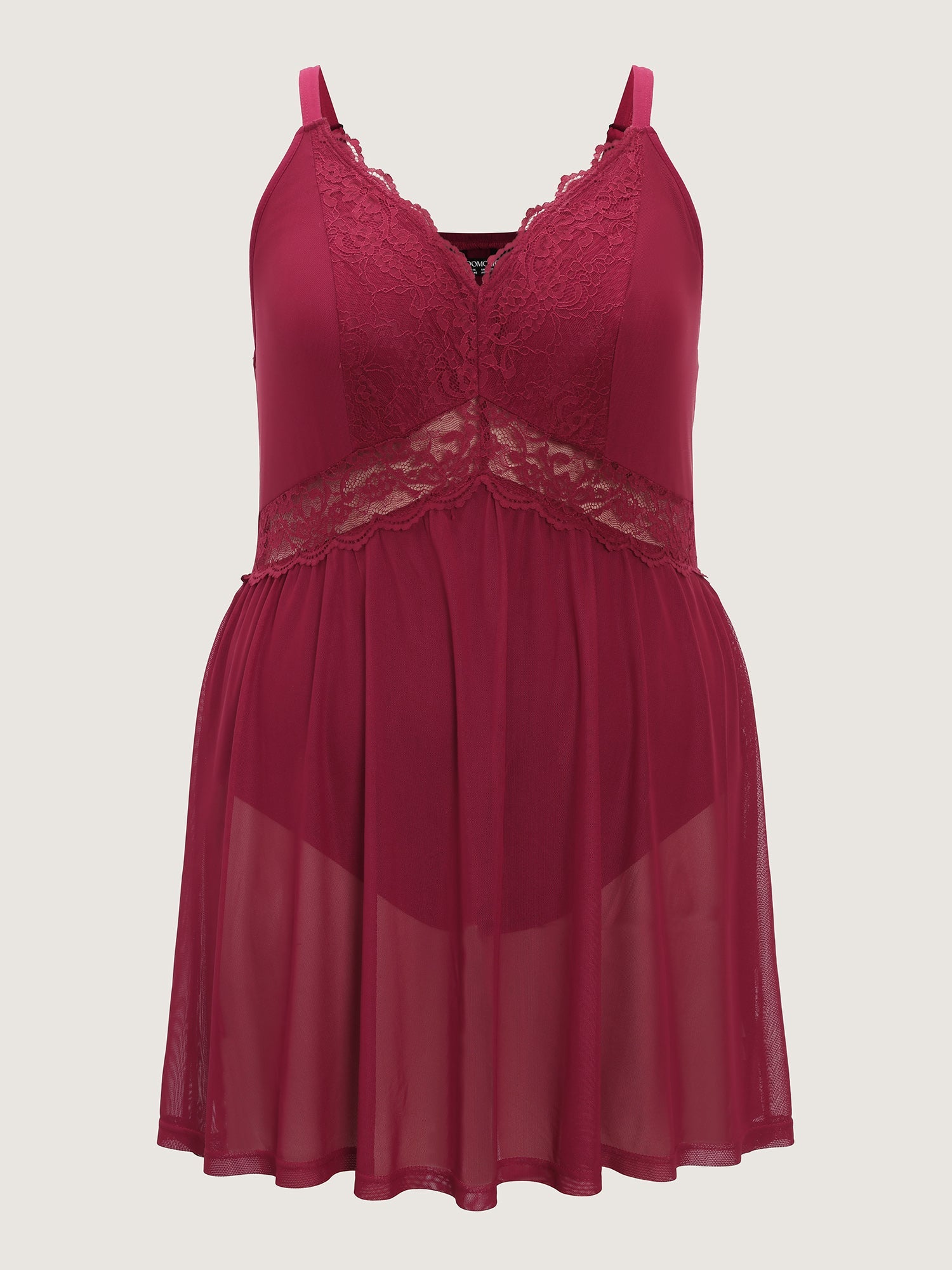 Lace Deep V-Neckline Sheer Nightgown