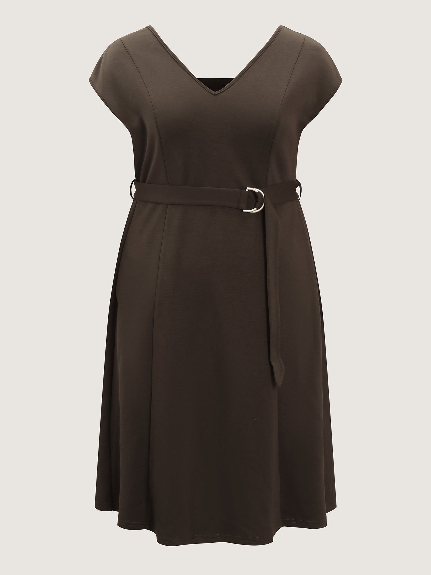 Backless Belted V-Neck Plain Midi Dress