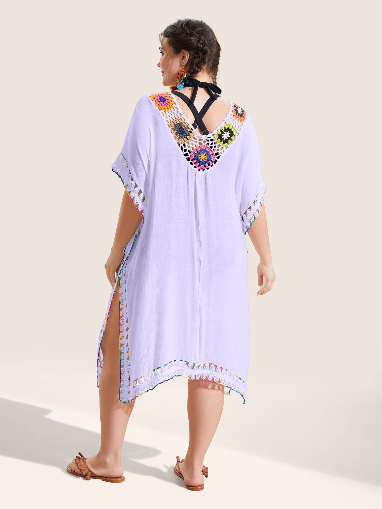 Colored Crochet Slit Hem Swim Cover Up