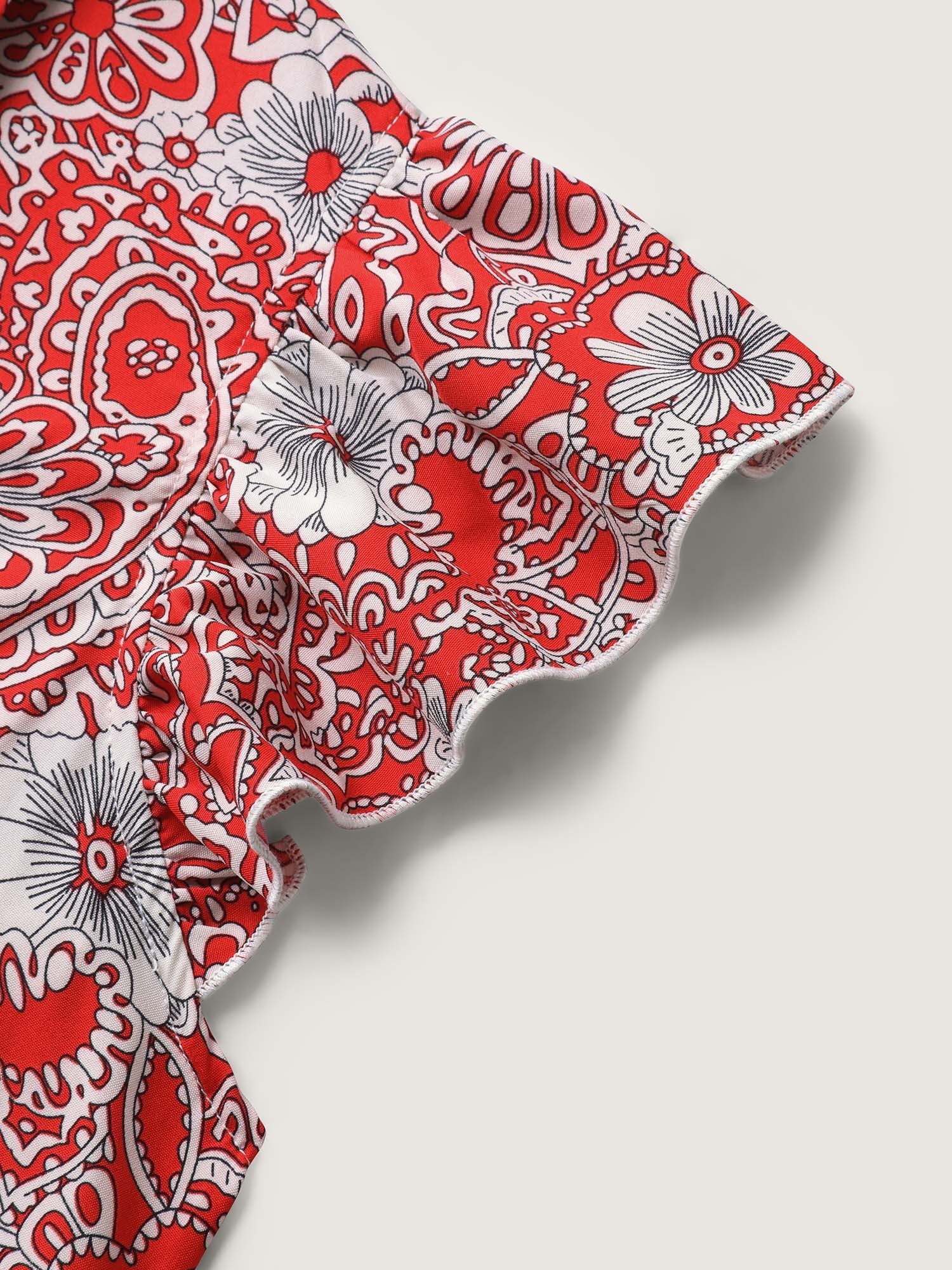 Paisley Print Collar Flutter Sleeve Midi Dress